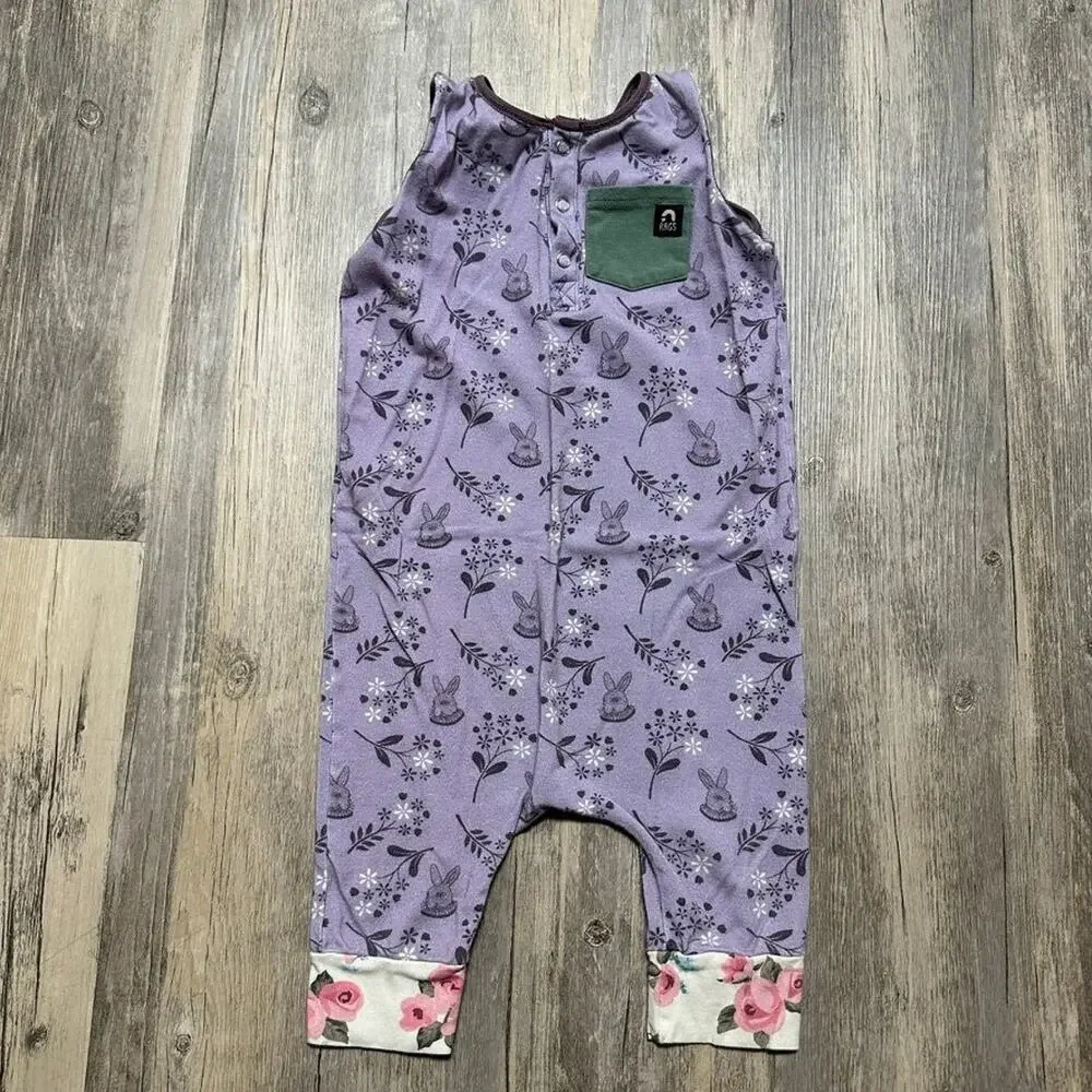 RAGS One-Piece Romper Purple Green 3/4T Bunny Floral Sleeveless